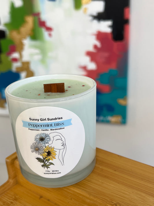 Peppermint Bliss- Peppermint & Marshmallow Wood Wick Candle